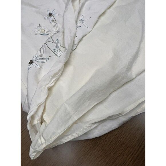 IZOD White LinenBlend Lined Skirt w/Floral Embroidery  Flowy Classic Feminine 16 - Picture 7 of 12